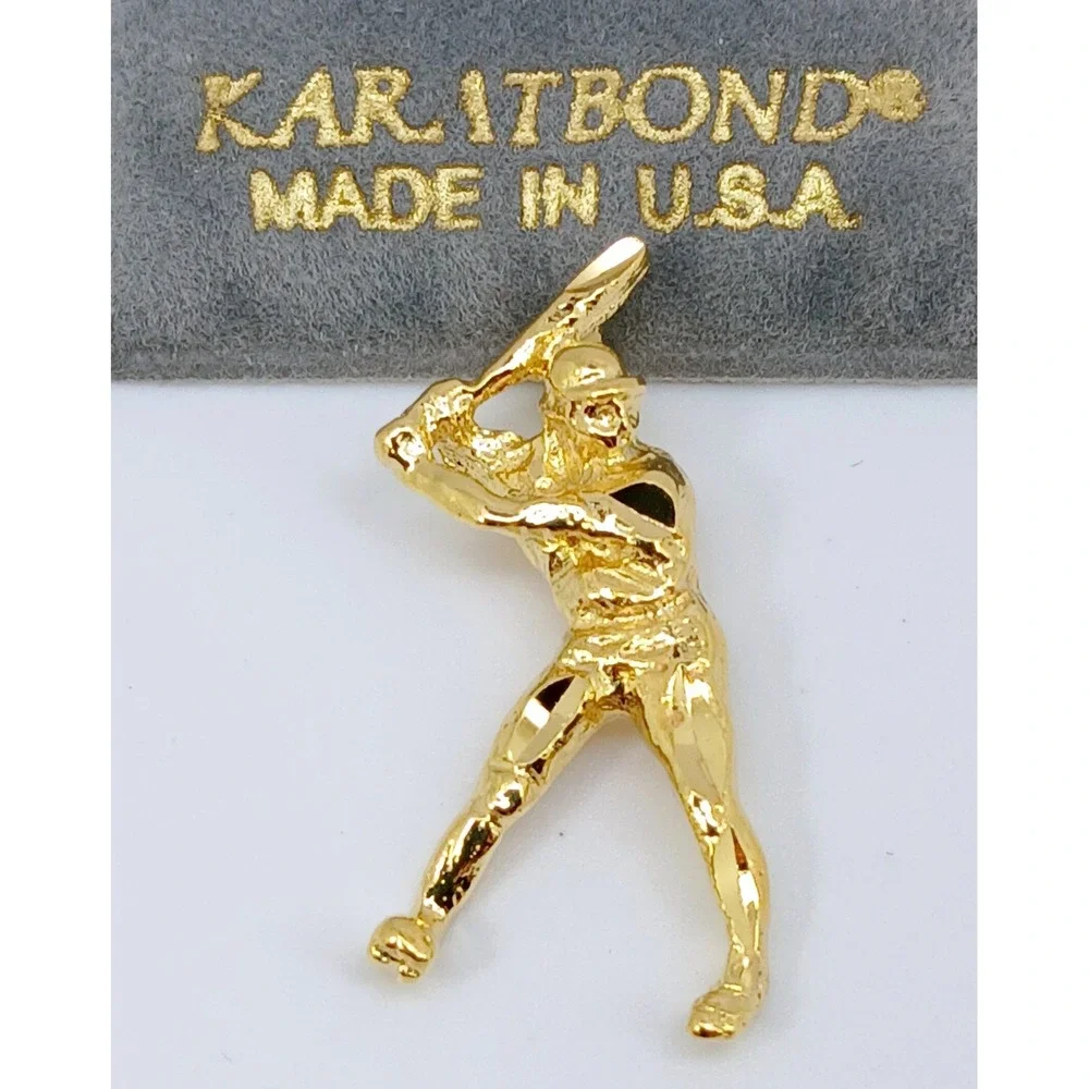 Karatbond Vintage Y2K Baseball Player Batter Charm Gold Made  USA New-Old-Stock